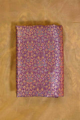Purple Banarasi Chiniya Silk Fabric with Multicolor Floral Meenakari Work