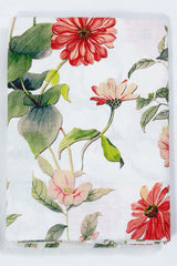 White Cotton Fabric with Multicolored Digital Floral Prints
