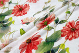 White Cotton Fabric with Multicolored Digital Floral Prints