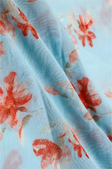 Sky Blue Pure Cotton Fabric with Multicolored Digital Floral Prints