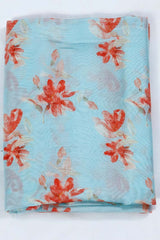 Sky Blue Pure Cotton Fabric with Multicolored Digital Floral Prints