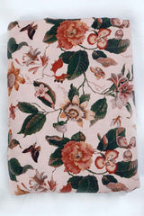 Peach Cotton Fabric with Multicolored Digital Floral Prints