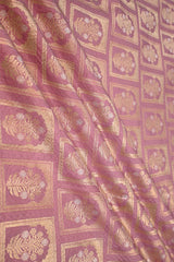 Pink Banarasi Silk Fabric with Floral Ornament Pattern