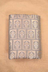 Grey Banarasi Silk Fabric with Floral Ornament Pattern