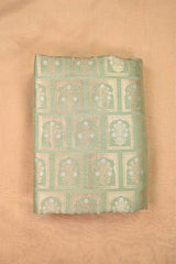 Sage Green Banarasi Silk Fabric with Floral Ornament Pattern