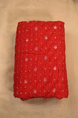 Red Chiniya Silk Fabric with Bandhani Print