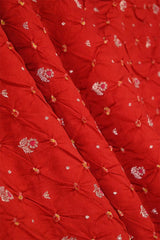 Red Chiniya Silk Fabric with Bandhani Print