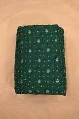 Bottle Green Chiniya Silk Fabric with Bandhani Print