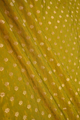 Henna Green Banarasi Katan Silk Fabric with Tanchoi Zari Motifs
