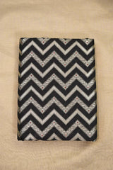 Black Banarasi Silk Fabric with Zig-Zag Zari Stripes and Meenakari Work