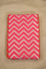 Pink Banarasi Silk Fabric with Zig-Zag Zari Stripes and Meenakari Work