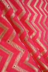 Pink Banarasi Silk Fabric with Zig-Zag Zari Stripes and Meenakari Work