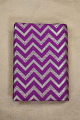 Purple Banarasi Silk Fabric with Zig-Zag Zari Stripes and Meenakari Work