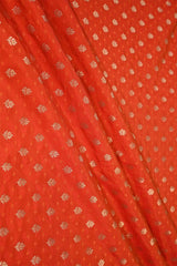 Orange Banarasi Katan Silk Fabric with Tanchoi Zari Motifs