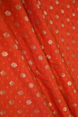 Orange Banarasi Katan Silk Fabric with Tanchoi Zari Motifs