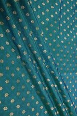 Teal Blue Banarasi Katan Silk Fabric with Tanchoi Zari Motifs