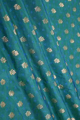 Teal Blue Banarasi Katan Silk Fabric with Tanchoi Zari Motifs