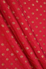 Red Banarasi Katan Silk Fabric with Tanchoi Zari Motifs