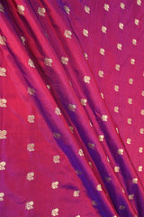 Magenta Pink Handloom Banarasi Silk Fabric with Mayur Motifs