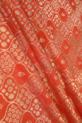 Orange Banarasi Silk Fabric with Floral Ornament Jaal Work