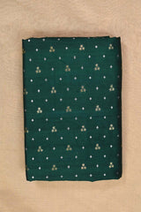 Bottle Green Raw Silk Fabric with Gold and Silver Motifs