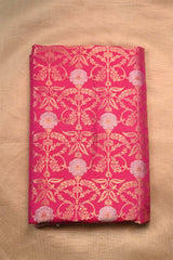Pink Handloom Banarasi Silk Fabric with Floral Jaal