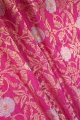 Pink Handloom Banarasi Silk Fabric with Floral Jaal