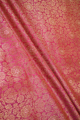 Maroon Pink fabric with gold floral pattern