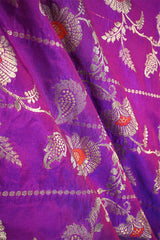 Purple Banarasi Silk Fabric with Floral Leheriya Jaal Work