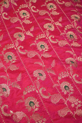 Hot Pink Banarasi Silk Fabric with Floral Leheriya Jaal Work