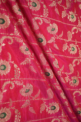 Hot Pink Banarasi Silk Fabric with Floral Leheriya Jaal Work