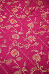 Rani Pink Banarasi Silk Fabric with Floral Leheriya Jaal Work
