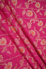 Rani Pink Banarasi Silk Fabric with Floral Leheriya Jaal Work