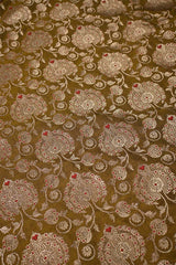 Henna Green Banarasi Silk Fabric with Meenakari & Leheriya Jaal