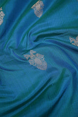 Blue-Green Dual Shade Banarasi Silk Fabric with Mayur Motifs