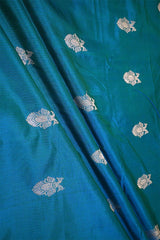 Blue-Green Dual Shade Banarasi Silk Fabric with Mayur Motifs