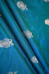 Blue Banarasi silk fabric with zari floral patterns motifs
