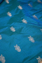 Blue-Green Dual Shade Banarasi Silk Fabric with Mayur Motifs