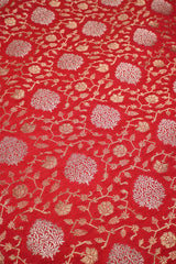 Red Banarasi Silk Fabric with Sona Rupa Zari Jaal Work