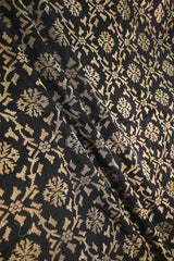 Black Banarasi Silk Fabric with Gold Zari Ikkat Weaving
