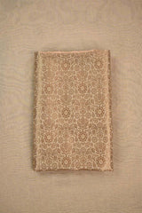 Beige Banarasi Silk fabric with gold zari, intricate woven patterns on beige background