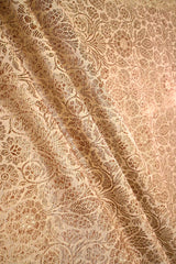 Beige Banarasi Silk fabric with gold zari, intricate woven patterns