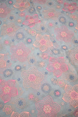 Powder Blue Organza Silk Fabric with Floral Resham Embroidery