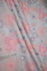Powder Blue Organza Silk Fabric with Floral Resham Embroidery