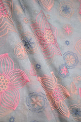 Powder blue organza Silk fabric with multicolor floral embroidery