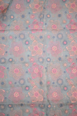 Powder Blue Organza Silk Fabric with Floral Resham Embroidery