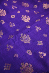 Ink Blue Raw Silk Fabric with Zari Meenakari Work