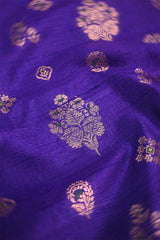 Ink Blue Raw Silk Fabric with Zari Meenakari Work