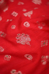 Red Raw Silk Fabric with Zari Meenakari Work