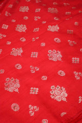 Red Raw Silk Fabric with Zari Meenakari Work